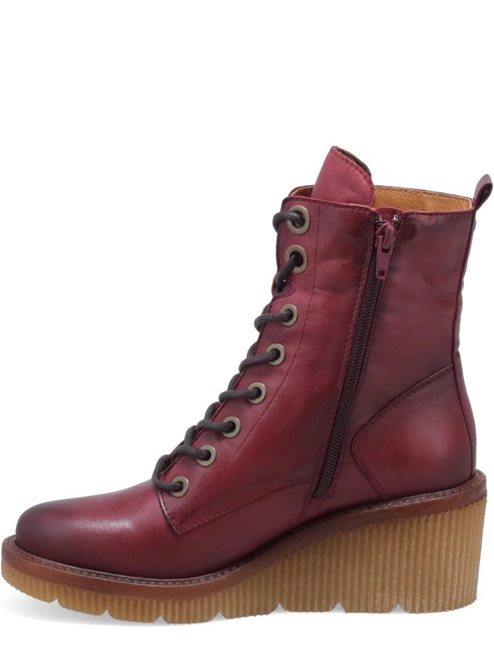 Miz Mooz Adrienn Lace-Up Women's Wedge Bootie Burgundy - Picture 3 of 4